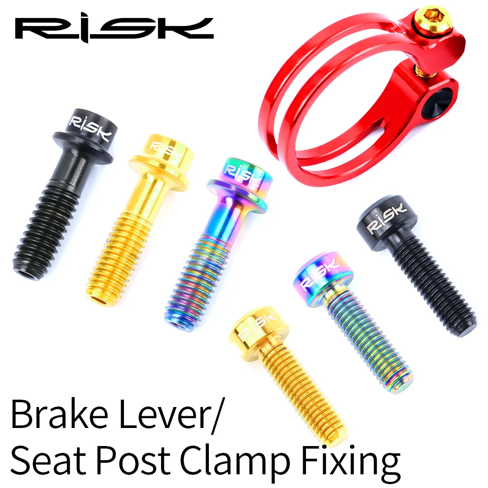 RISK 2PCS M5x18mm จักรยานที่นั่งที่คล้องสกรูไทเทเนียม Ti MTB จักรยานเบรค Lever สลักเกลียวด้านหน้า Derailleur คลิปสกรู