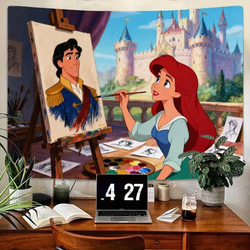 

1PC Disney The Little Mermaid Ariel Painting Eric Tapestry, Modern Fantasy Wall Art for Room Decor, Princess Fan Gift