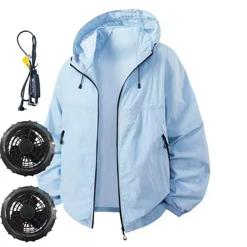 Summer Hooded Air-Conditioning Workwear with Fan Cooling, Outdoor Temperature-Reducing Breathable and Sun-Protective Clothing (E