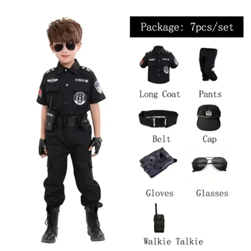 

❤2026✚Halloween Children Policeman Cosplay Costume Boys Girls Kid Police Uniform Army Policemen Clothing Sets Party Dress Up Gi◀