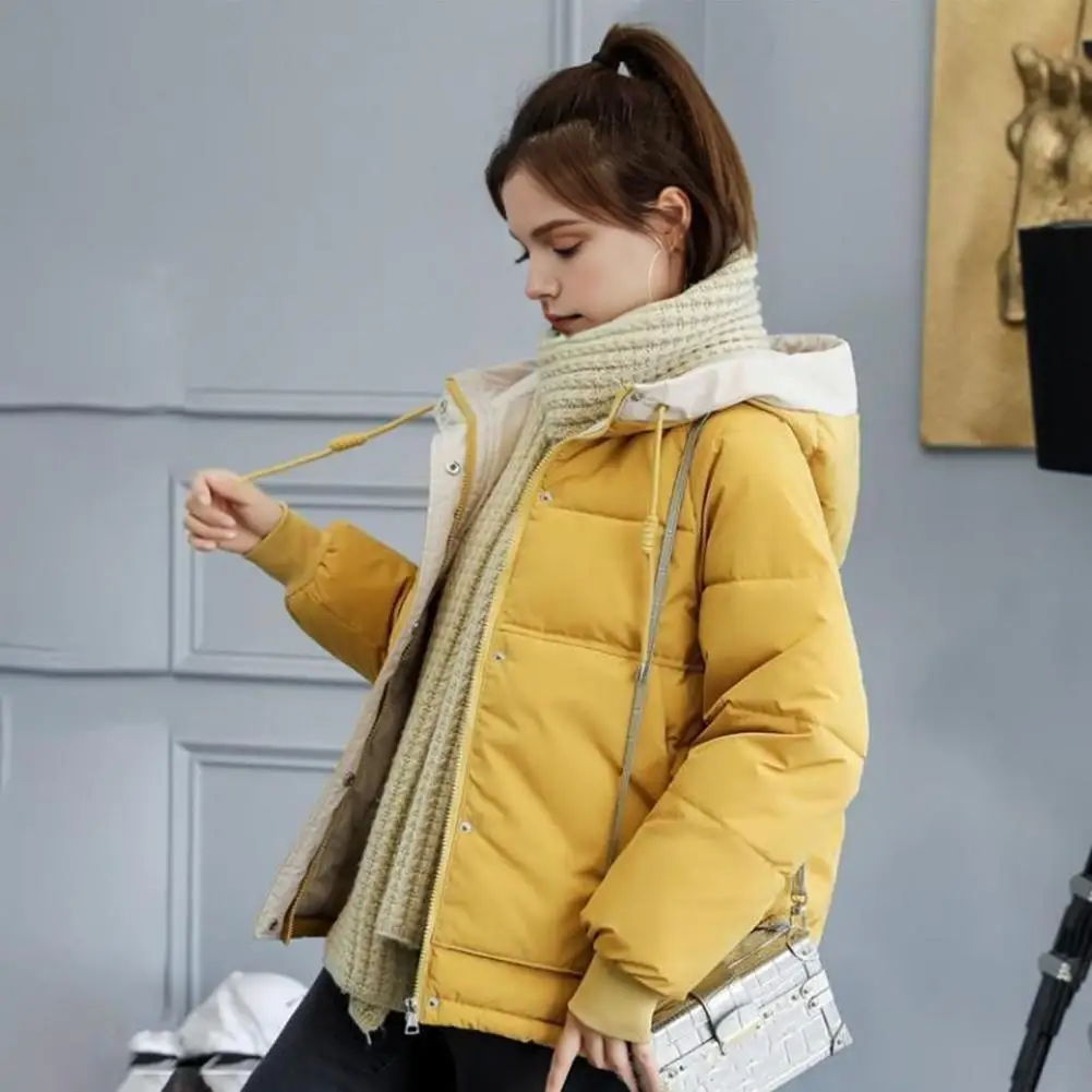 Women Cotton Padded Jacket Stylish Women\'s Cotton Padded Coat with Hood Big Pockets Long Sleeve Quilted Jacket for Winter