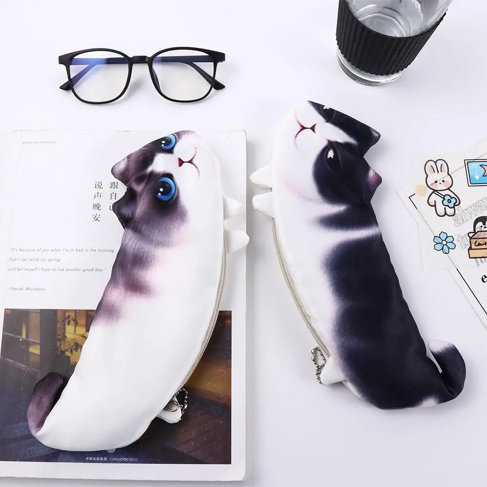 

Creative Girl Student Gift Pencil Box Soft Cloth Stationery Pencil Case Simulation Cartoon Cat Storage Organizer Pen Bag