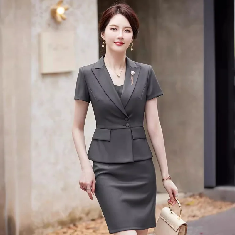 High-End Business Suit Women's Summer Short Sleeve Fashion Temperament Beauty Salon Jewelry Shop Building Sales Department Workw