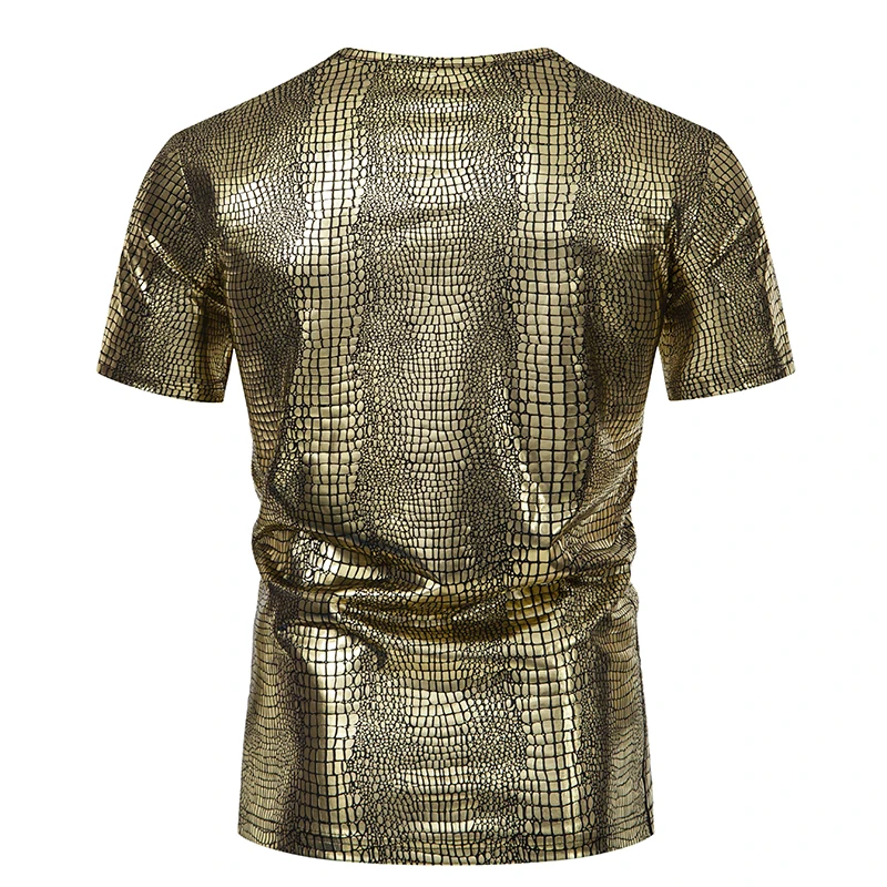 Summer Men\'s Shiny Metallic T Shirt Fashion Gold Stage Costume Short Sleeve Top Tees Disco Party NightClub T-Shirts