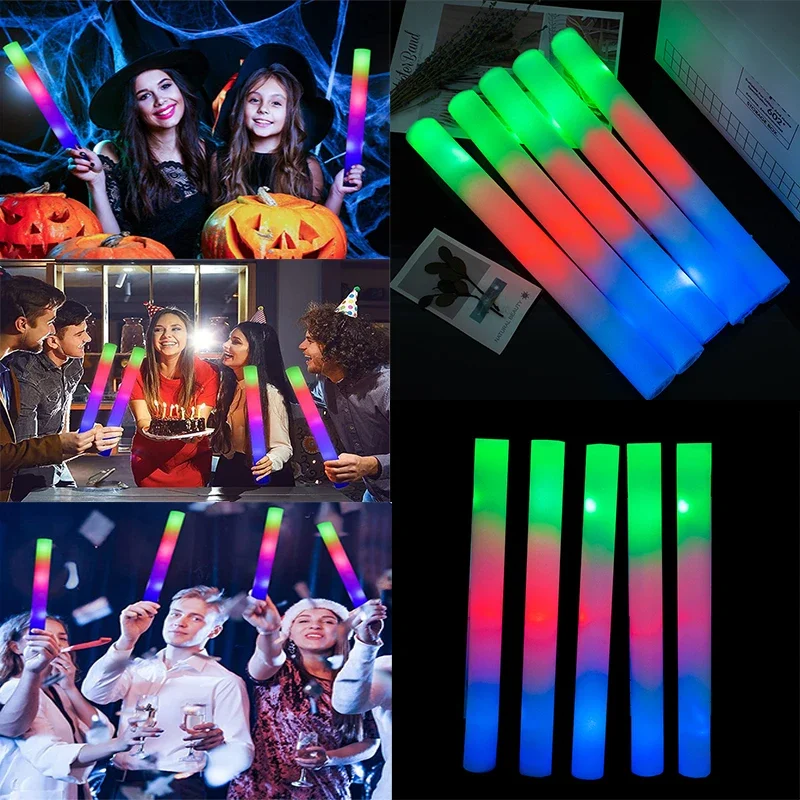 

30Pcs RGB LED Glow Foam Stick Bulk Colorful LED Glow Sticks Cheer Tube Dark Light Birthday Wedding Party Supplies