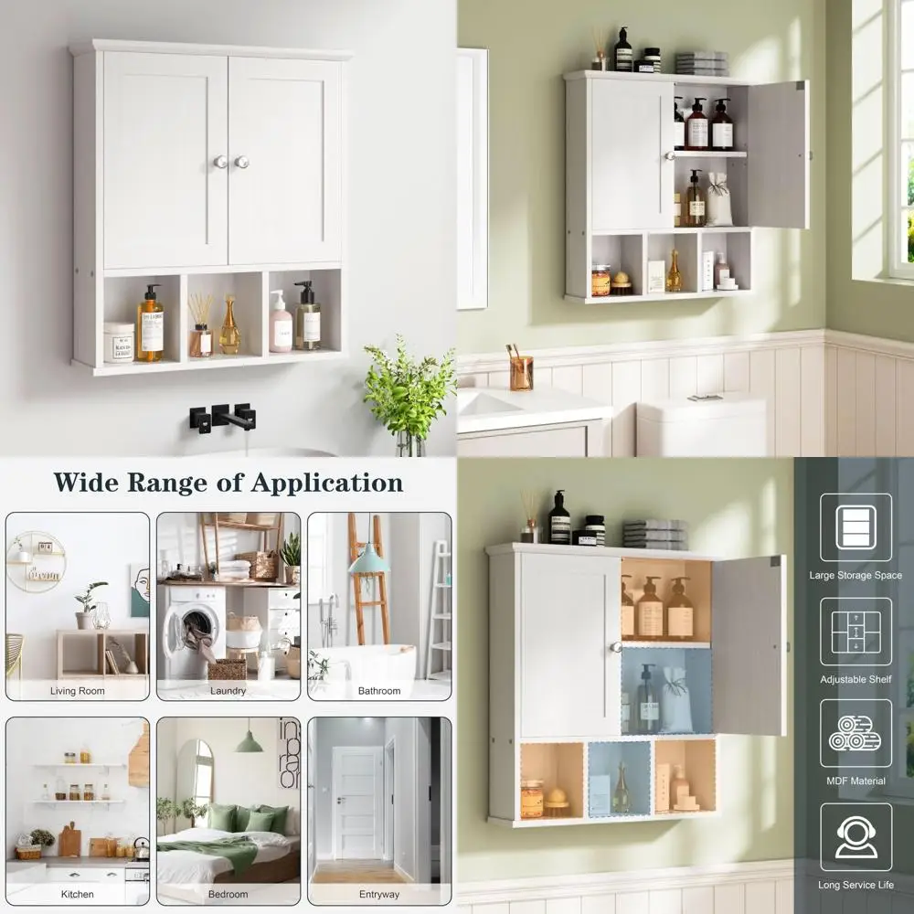 

Wall-Mounted Bathroom Storage Cabinet with Doors and Shelves, Over-the-Toilet Medicine Cabinet