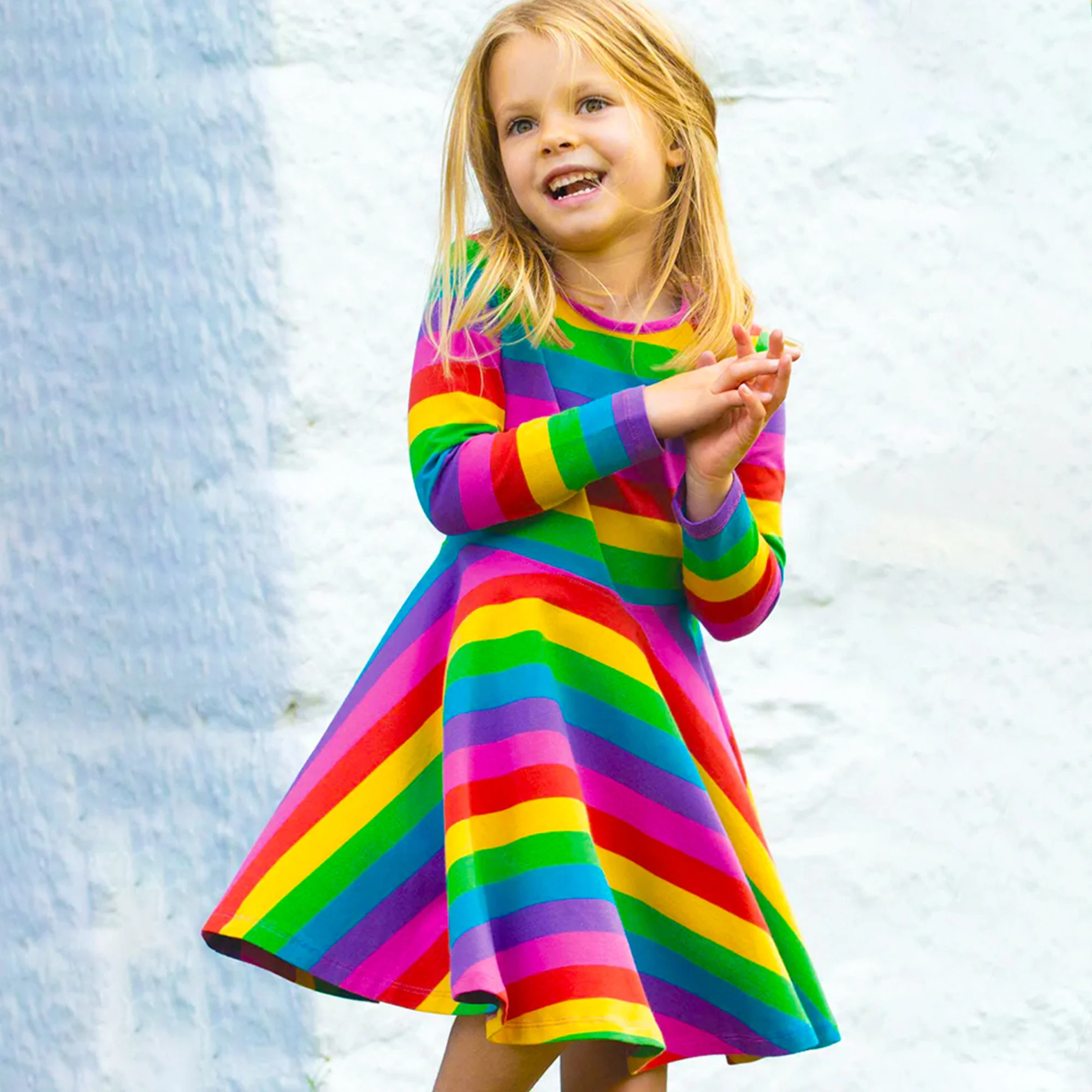 2024 Dress Baby Girl Kids Clothes Rainbow Summer Autumn Long Sleeve Festival Children Party Princess Dresses 2 3 4 5 6 7 Years