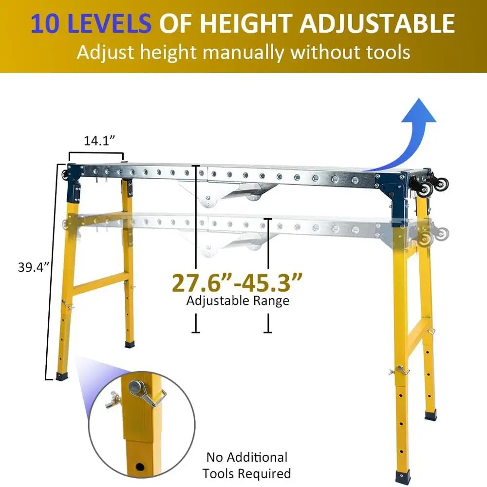 Folding Steel Welding Table with 1100lbs Capacity, Wheels, and Handle for Workshops and Garages