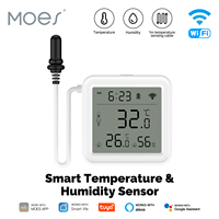 MOES WiFi Smart Temperature Humidity Sensor Tuya 1M External Sensor Cable Probe Work With Alexa Google Home App Remote Monitor