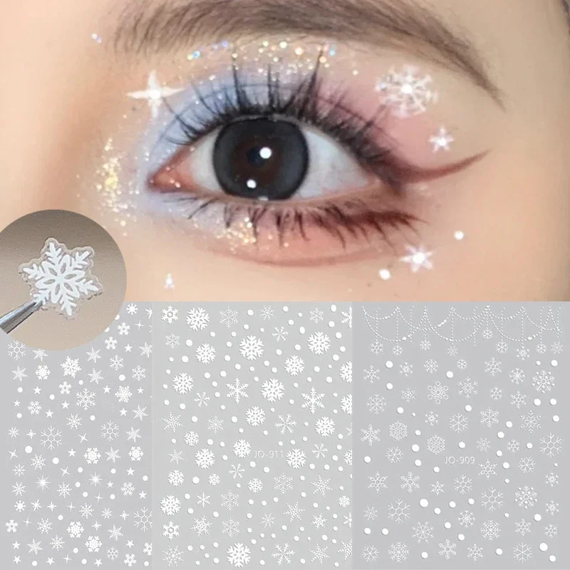 Christmas White Snowflake Tattoo Sticker 5D Snowflake Round Tattoo Eyeshadow Stickers Festival Nail Body Makeup Face Decoration