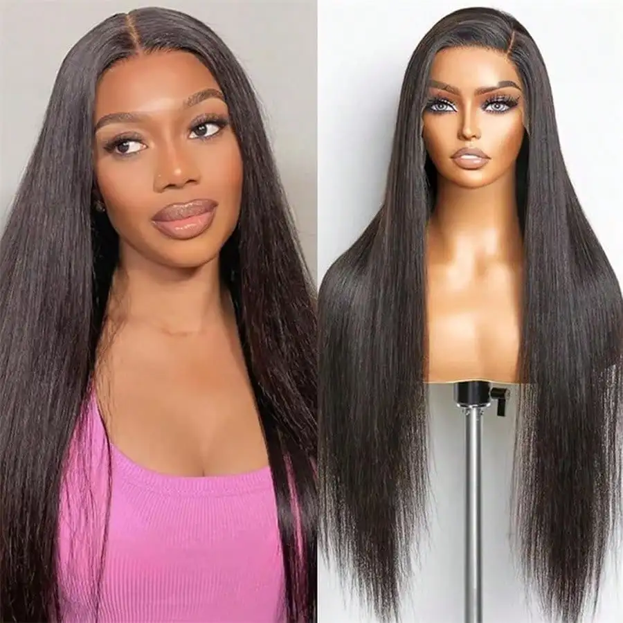 Perruques Lace Front Wig synthétiques noires réalistes pour femmes, 24 pouces, longues et lisses, 13x4, dentelle frontale naturelle, haute qualité, usage quotidien