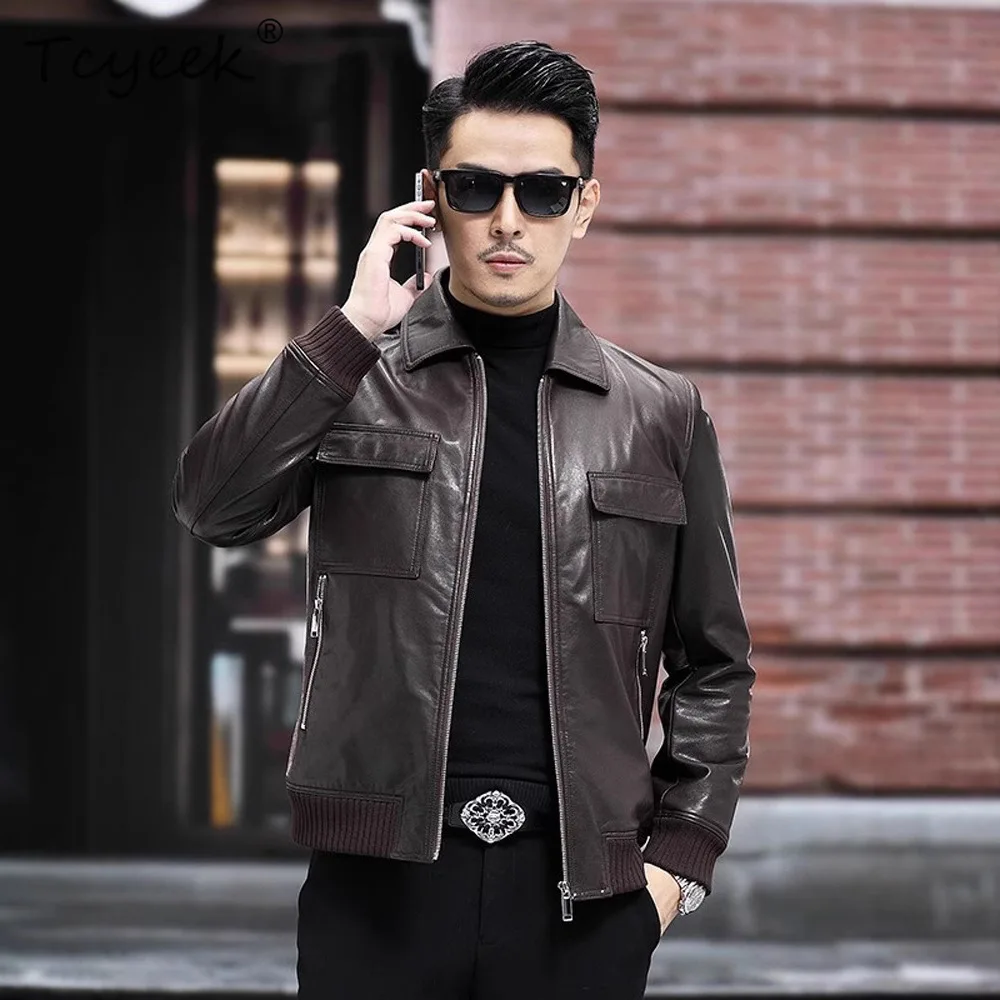 

Tcyeek Top Layer Sheepskin Genuine Leather Jacket Men 2025 Motocycle Jackets Mens Coats Spring Autumn Clothes Chic Jaqueta Couro