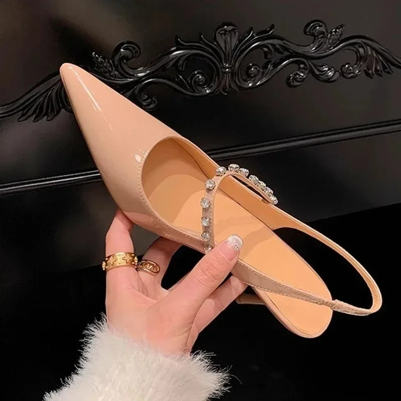 Crystal Women High Heels Shoes Pointed Toe Elegant Sandals Singback Pumps 2025 Trend Spring New Slides Dress Party