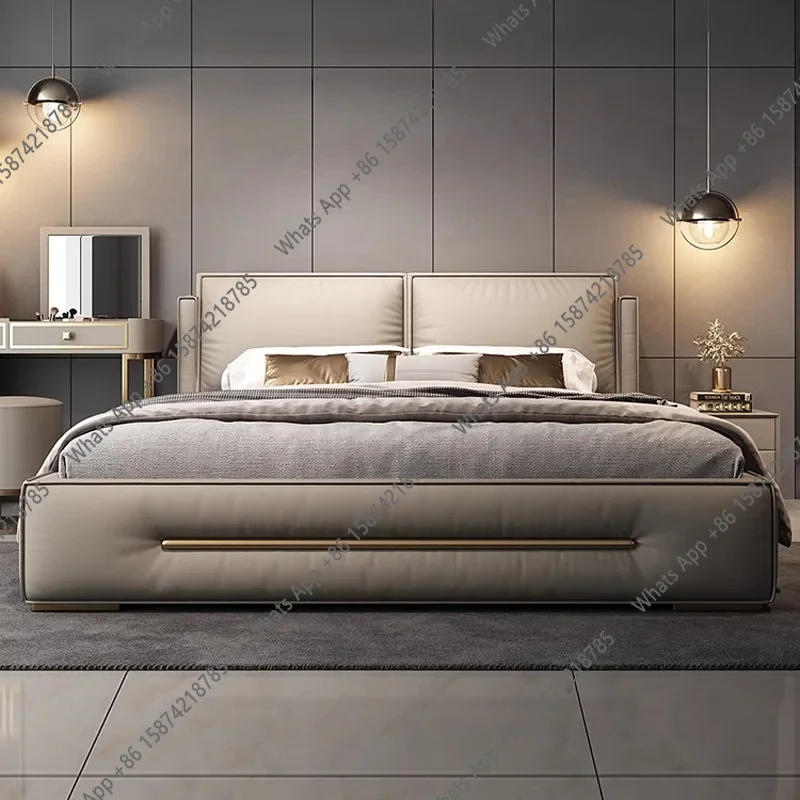 

N64 Light luxury tofu block bed adjustable and movable leather bed, modern simple master bedroom double bed, 2*2 meters large be