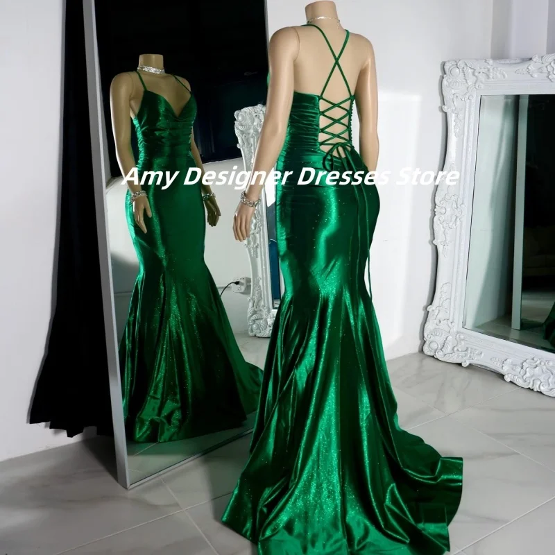 Urocza zielona sukienka na studniówkę dla czarnych dziewczynek 2025 Halter Stain Mermaid Evening Party Gowns Lace Up Birthday Party Wears Customized