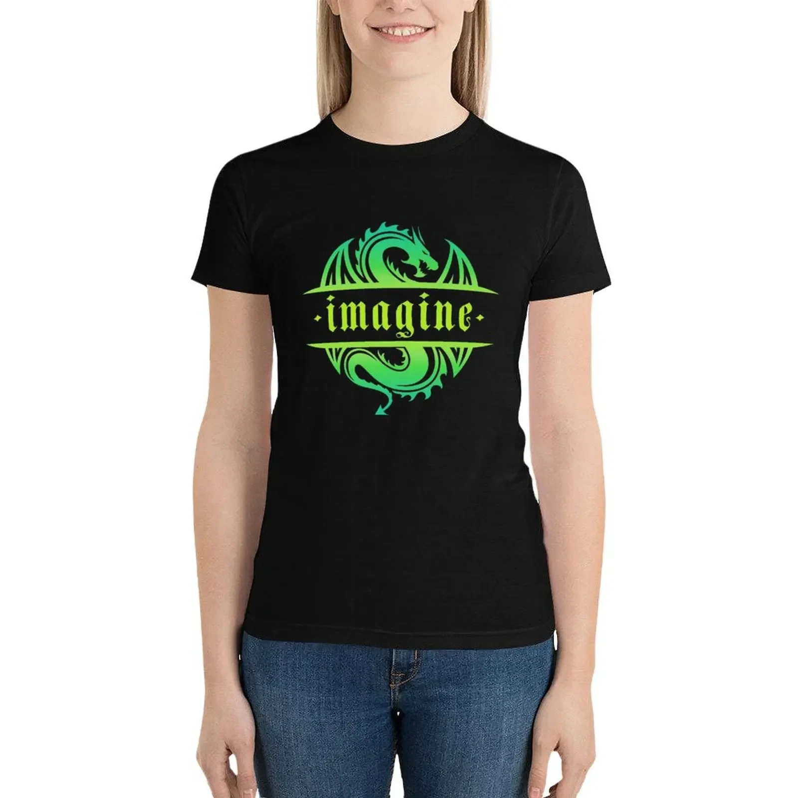 IMAGINE Fantasy Dragon Tattoo Style Design T-Shirt Blouse summer clothes plus sizes graphics western t-shirt dress for Women