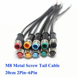 1Pair M8 Metal Screw Wire IP67 Waterproof 2 3 4 5 6 Pin Male / Female Plug Sensor Power Signal Tail Tinned Cable 20CM