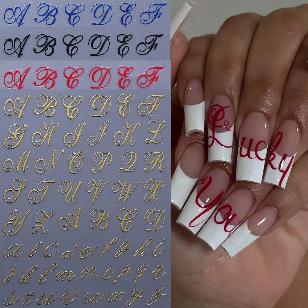 

1 шт. 3D-наклейки для ногтей в готическом римском стиле, золотисто-черные, с английским алфавитом, самоклеящиеся, для декора маникюра, слайдеры
