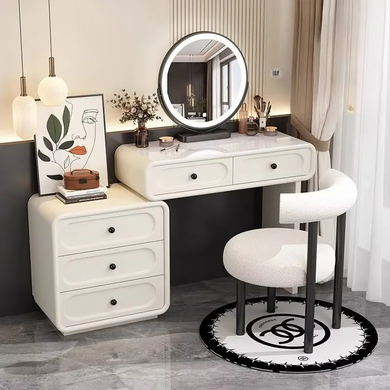 Makeup Girls Vanity Table Storage White Minimalist Space Saving Modern Vanity Table Mirror Wood Schminktisch Furniture For Home