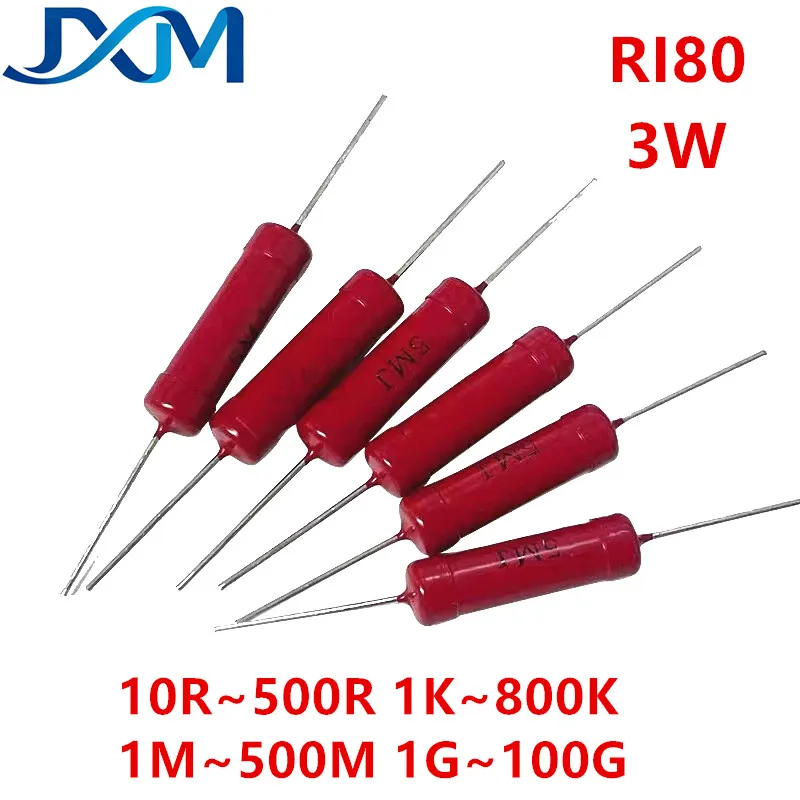1pcs RI80 3W High-Voltage Resistor 10R 50R 200R 10K 30K 50K 100 150 200K 300K 470K 500K 5M 10M 20M 50M 1G 30G 100G Non-Inductive