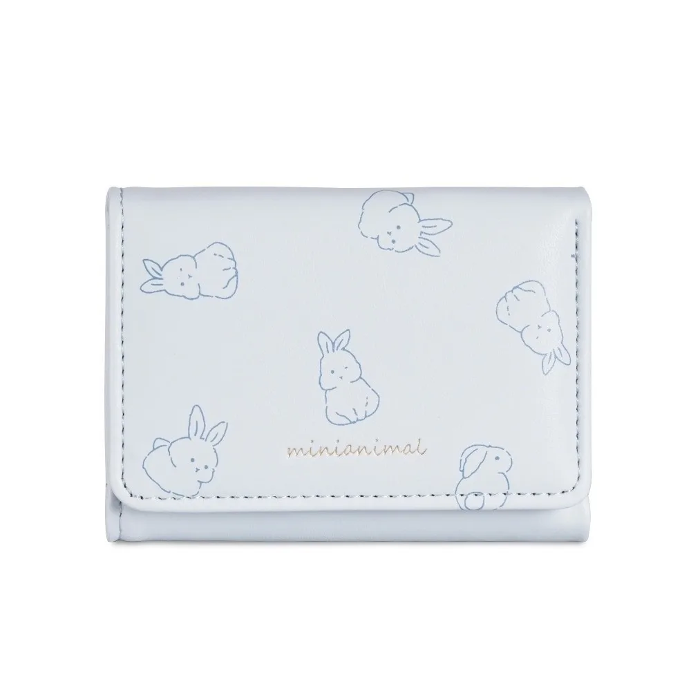 Korean-Style Cartoon Trifold Wallet Cute Pattern Minimalist Card Holder Rabbit Cat Dog Pu Leather Coin Purse Daily Outings