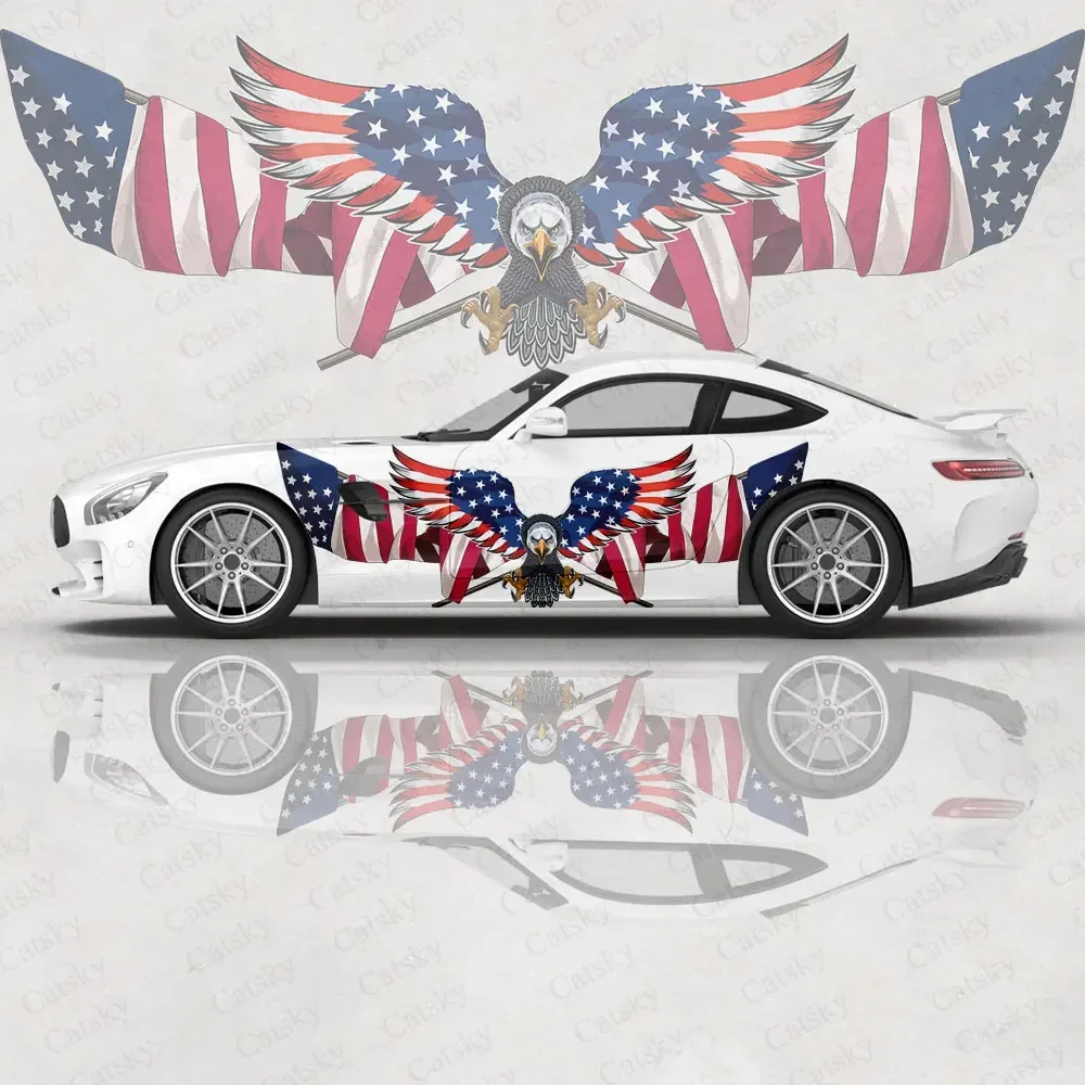 Retro US Flag Eagle Car Vinyl Wraps Decal Self-adhesive PVC Sticker Suitable for Trucks SUV Decoration Auto Accessories Gift