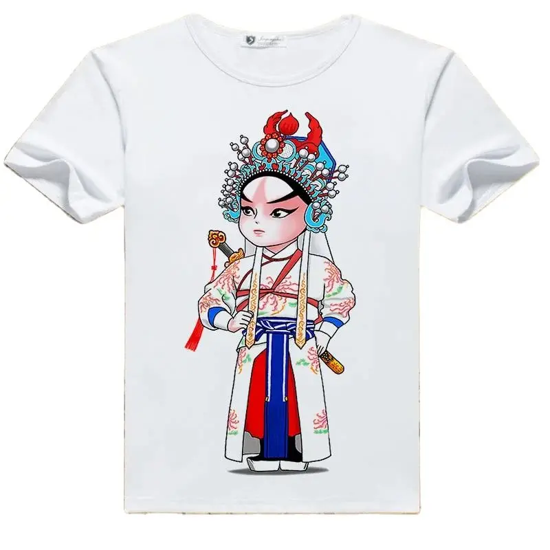 Facebook Q version short-sleeved round neck T-shirt Peking Opera team performing students half-sleeved male and female couple