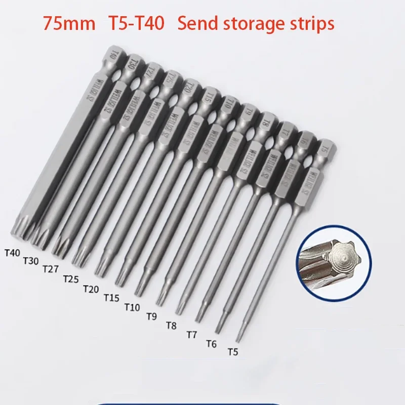 Solid Plum Blossom Screwdriver Head T3 T6 T10 T20 T30 T50 Electric Screwdriver Head Length 50/65/75mm Hexagonal Handle Wrench