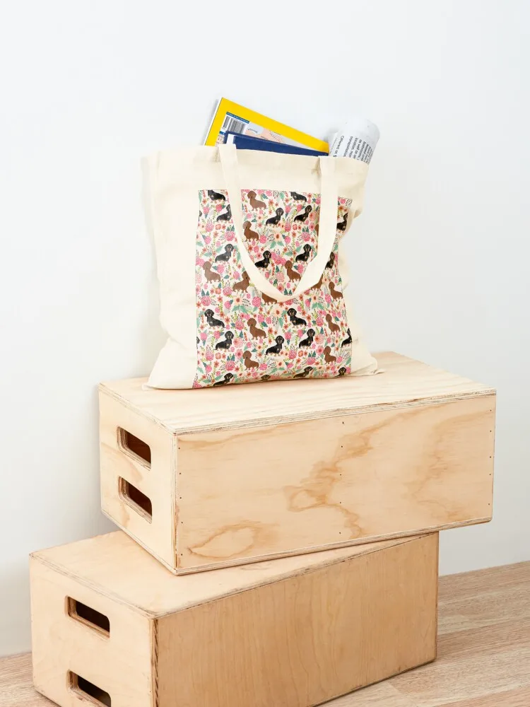 Dachshund florals dog breed pet friendly pattern gifts Tote Bag Lady bags personalized tote Woman shopper bag