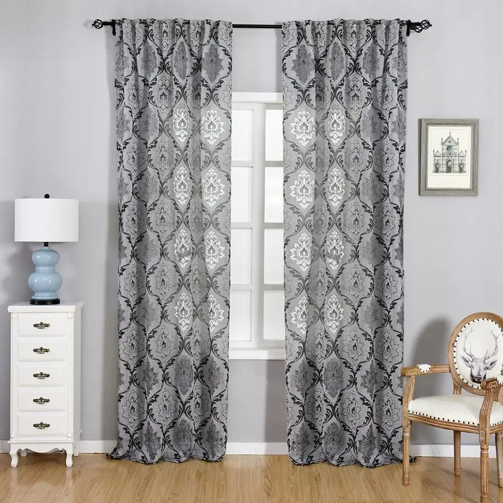 NAPEARL Window Panel Screening Floral Jacquard Semi-shading Curtains Brown for Bedroom Natural Ready Made Fabrics