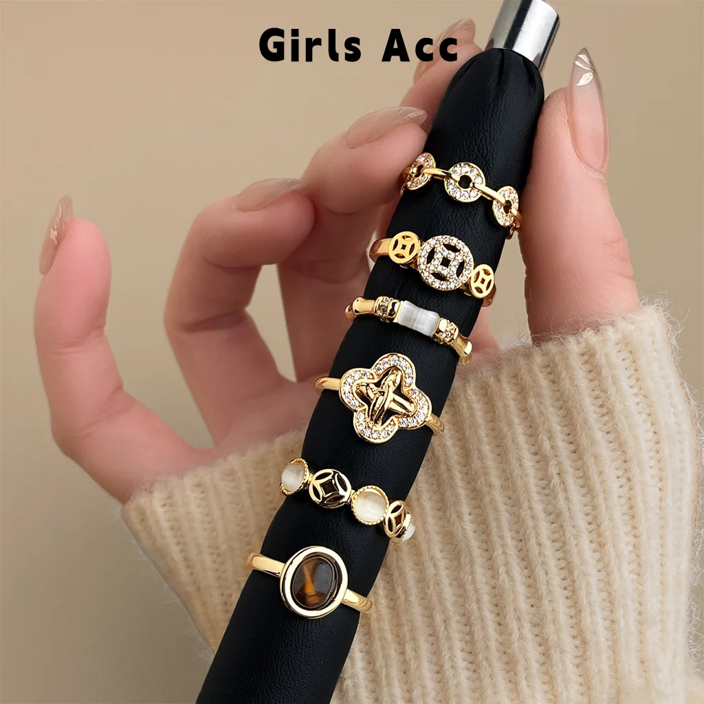 Hot Sale Antique Royal Open End Ring Women Coin Hollow Out Design Retro Luxury Minimalist Fashion Finger Jewelry Accessories