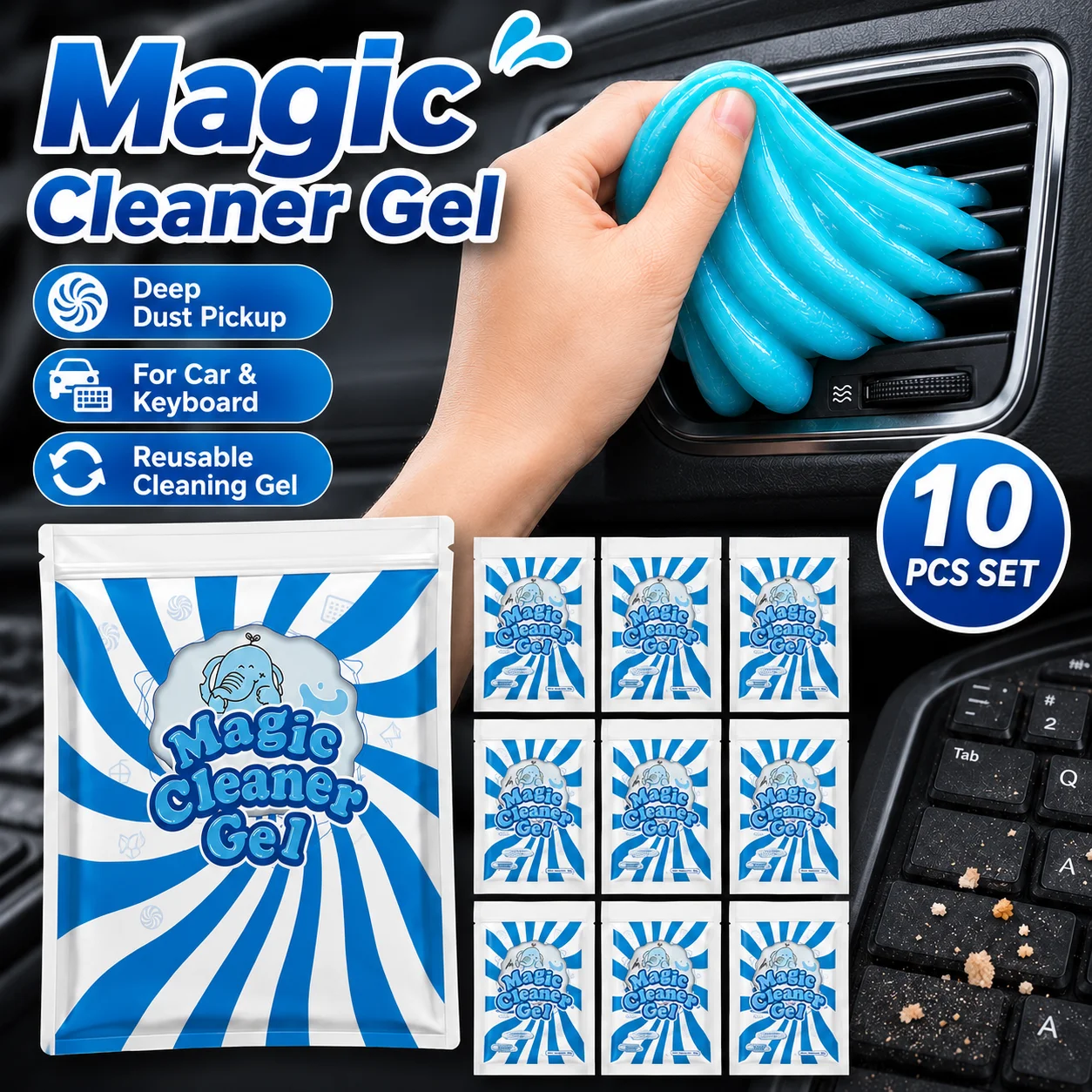 10pcs Cleaning Gel Dust Remover Car Air Vent Keyboard Gap Cleaner Soft Glue Mud Multi Functional Sticky Dust Suction Tool