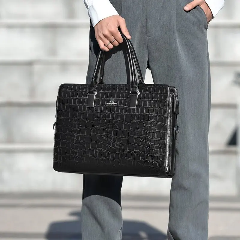 2027 Luxury Alligator Split Leather Business Men's Briefcase Male Briefcase Shoulder Bag Men Messenger Laptop Computer Bags