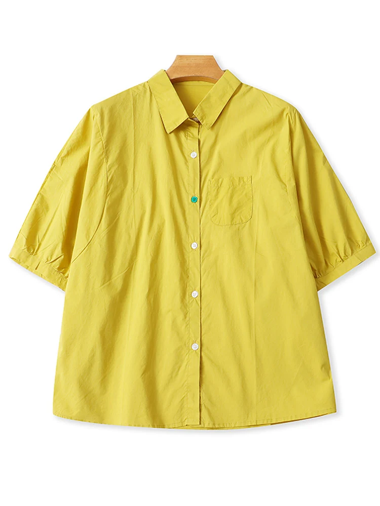 Estate New Sle Donna Allentato ort Sve irt Colletto Flip Cotone Pettinato Batwing Sve Faionable Casual Busin irt