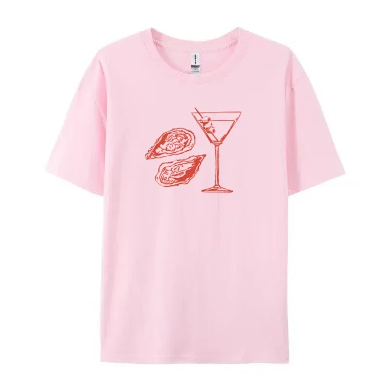 Summer American Ins Martini Oyster Printing 90s Graphic T-shirts Trendy Women's Y2k Street Clothing Cocktail Shirt T-shirt