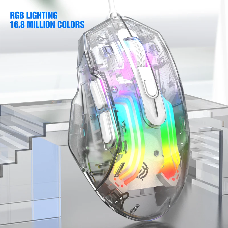 ماوس ألعاب سلكي شفاف من K-snake Q16 بتأثير إضاءة RGB للكمبيوتر المحمول وسطح المكتب والألعاب والمكتب كتم الصوت ماكرو قابل للبرمجة #3