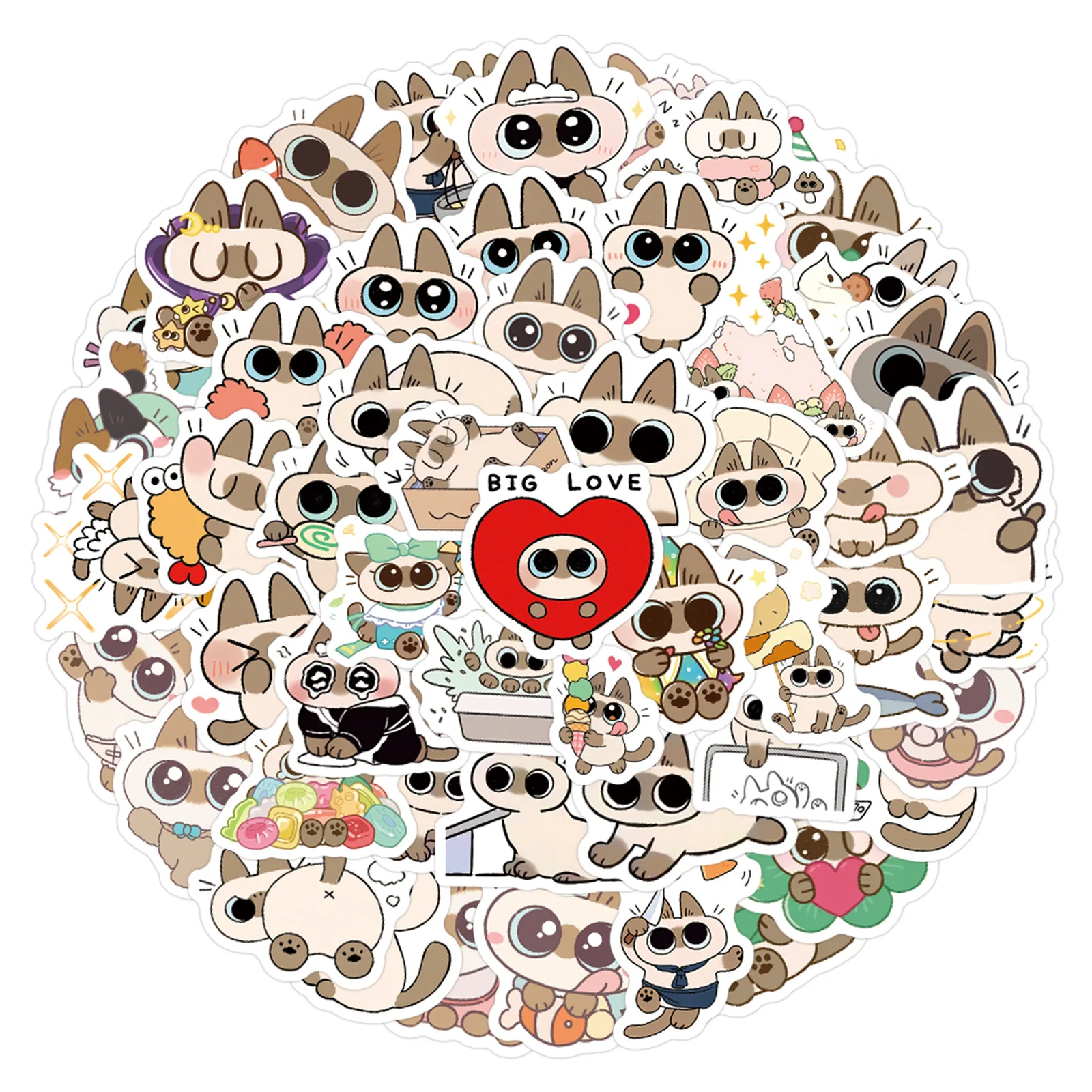 10/50/100 шт. милых мультяшных наклеек с котами Азуки, сиамскими граффити, для украшения ноутбуков, телефонов, гитар, холодильников, игрушек