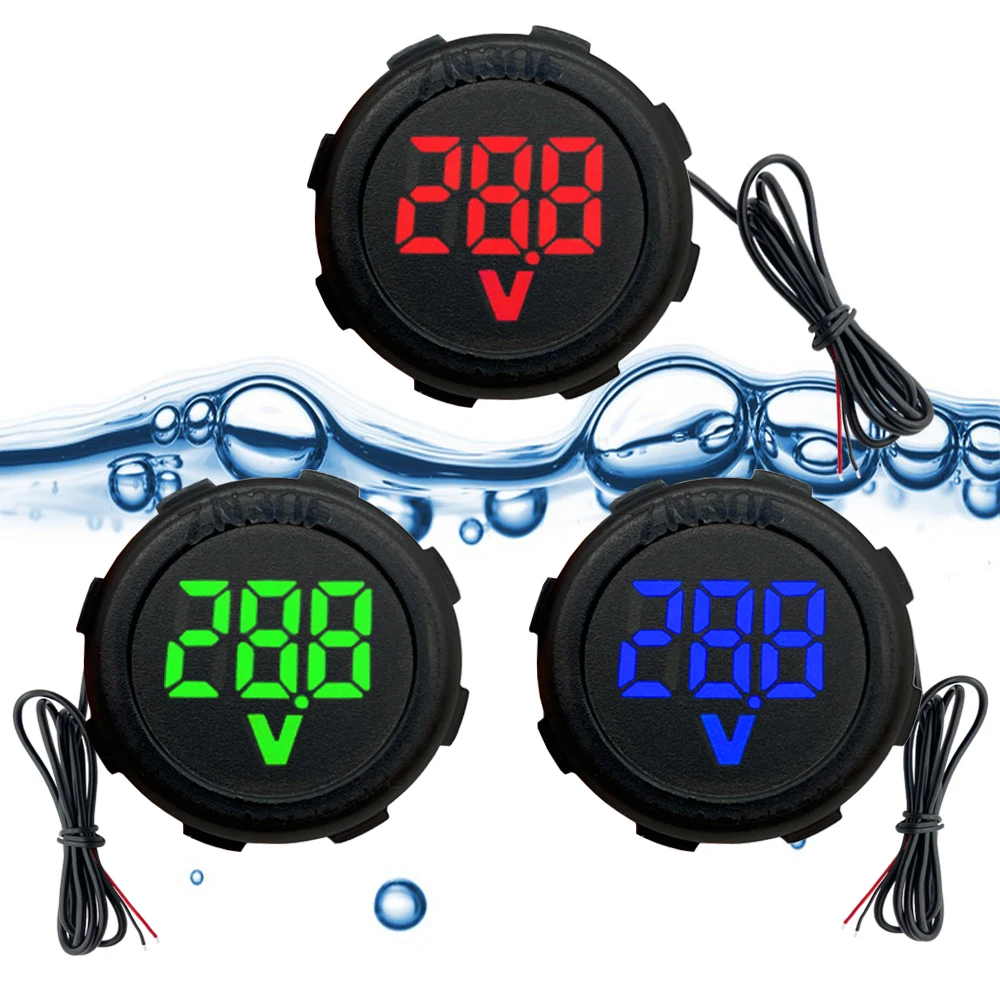 DC 4-100V LED Digital Display  Round Two-wire Waterproof  Voltmeter DC Digital Car Voltage Current Meter Volt Detector Tester