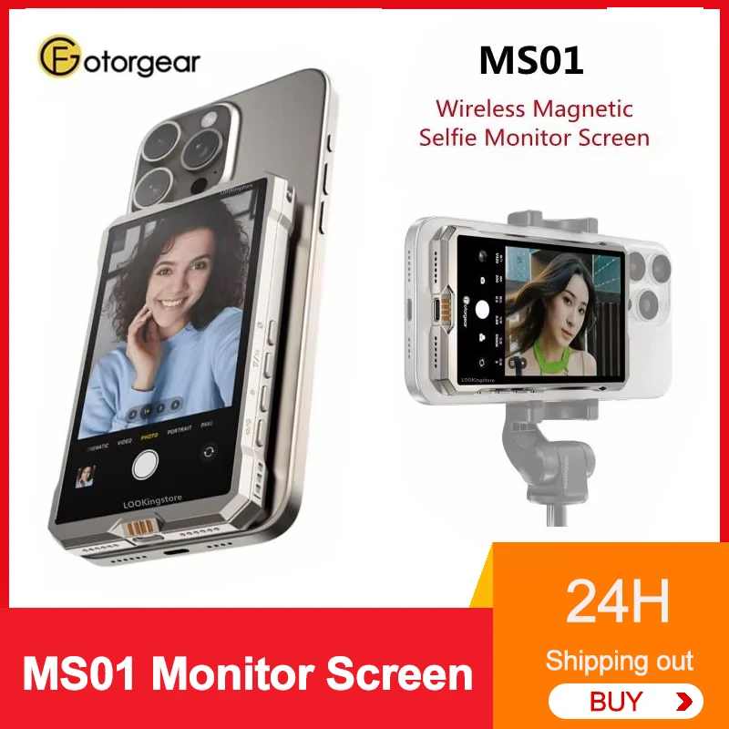 Fotorgear MS01 스마트 폰 후면 카메라 용 자기 전화 셀카 모니터 화면 iPhone Android 용 Selfie Vlog 라이브 스트림