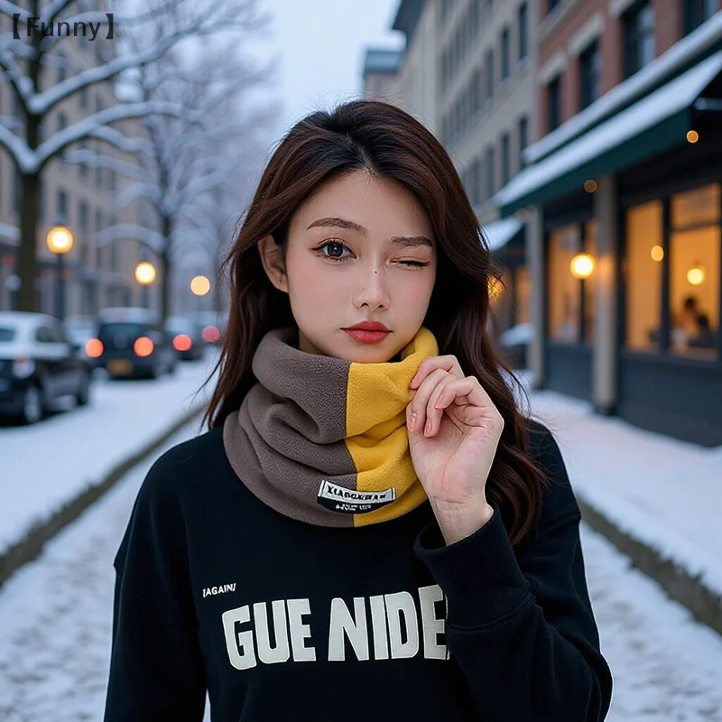 〔Funny〕Color Matching Warm Scarf For Women In Autumn And Winter, All-match Plush And Thickened Face Mask Neck Cover, Windproof