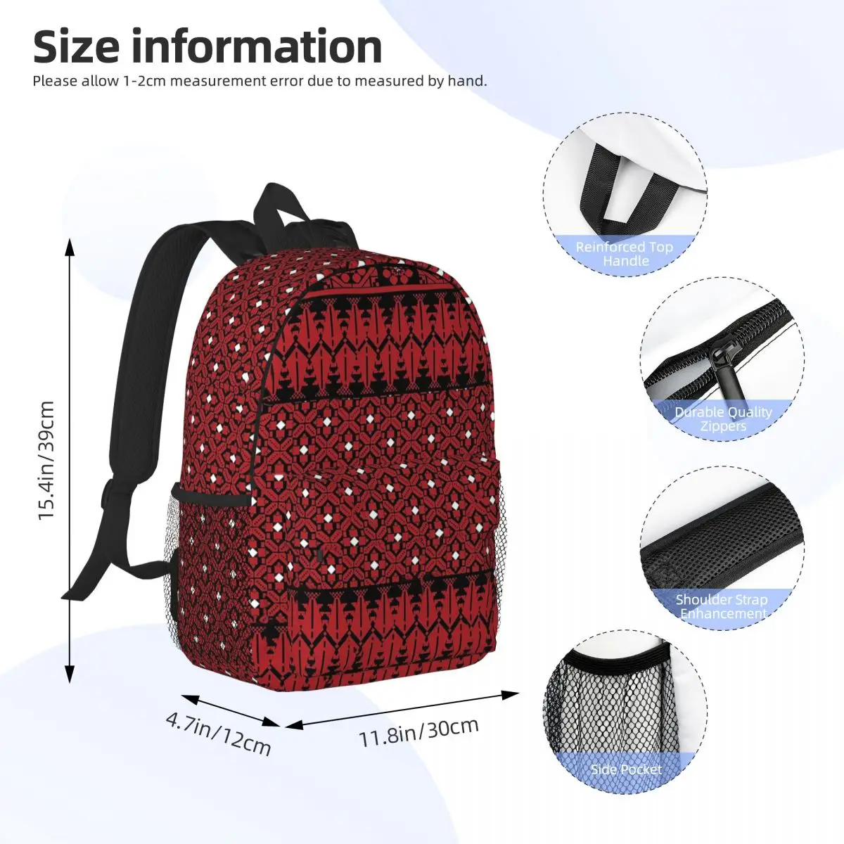 Palestinian Embroidery Tatreez Cross Stitch Art Design Modern Backpacks Bookbag School Bags Laptop Rucksack Shoulder Bag