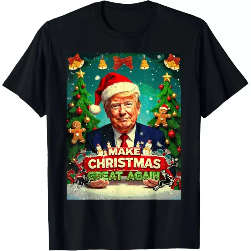 Men's and Women's Sports and Leisure New Fashion Makes Christmas Great Again, Fun Trump 2024 Top Gift Black T-shirt