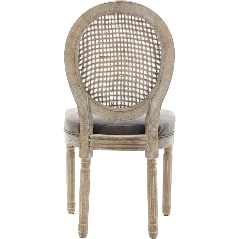 ชุดเก้าอี้รับประทานอาหารหนังสไตล์ฟาร์มเฮาส์ 4 ตัวพร้อมพนักพิงหวายทรงกลม เหมาะสำหรับห้องรับประทานอาหารและบิสโทรสไตล์ฝรั่งเศส