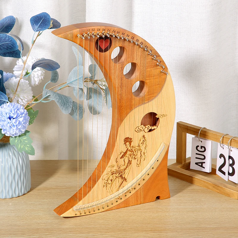 

19 String Moon Lyre Harp Mahogany Solid Wooden High Quality Portable Musical Instrument Stringed Instrument with Tuning Wrench