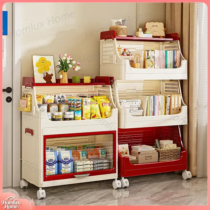 Creative Floor-to-Ceiling Bookshelf Multi-Layer Storage Rack with Wheels Rolling Trolley Bookcase for Home Office Nursery