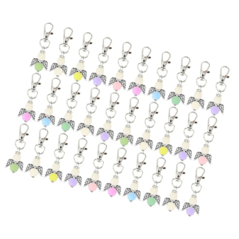 10/30Pcs Blessing Angel Keychain for Baby Showers Wedding Giveaway Key Holder Beads Wing Pendant Keyring for Teacher