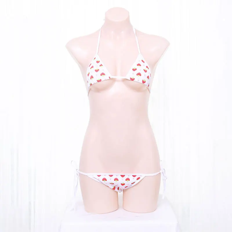 Эротический веселый женский бюстгальтер сексуальное нижнее белье Lolita Kawaii Cosplay розовые белые полосатые мини-Бикини женское нижнее белье японское