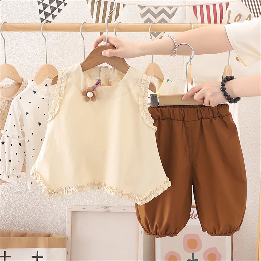 

Newborn Baby Girl Clothes Sets Outfit Summer Casual Sleeveless Top+ Pants 2Pcs Kids Suits 1st Birthday Sets Children Clothing