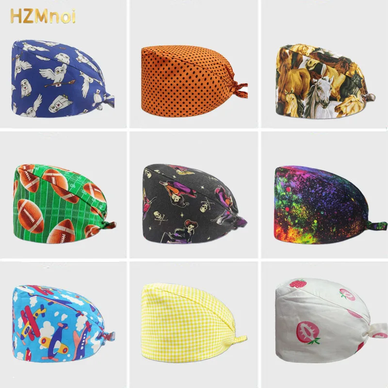 Gorro quirúrgico Unisex con estampado de dibujos animados, gorro de cabeza de enfermería para laboratorio, Hospital de mascotas, 2023