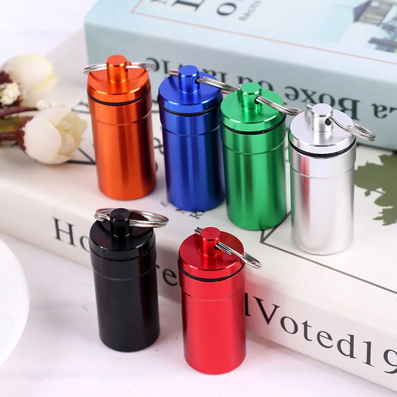 Mini Portable Aluminum Waterproof Pill Box High Quality With Sealed Storage Flat Head And Keychain For Medicine Container